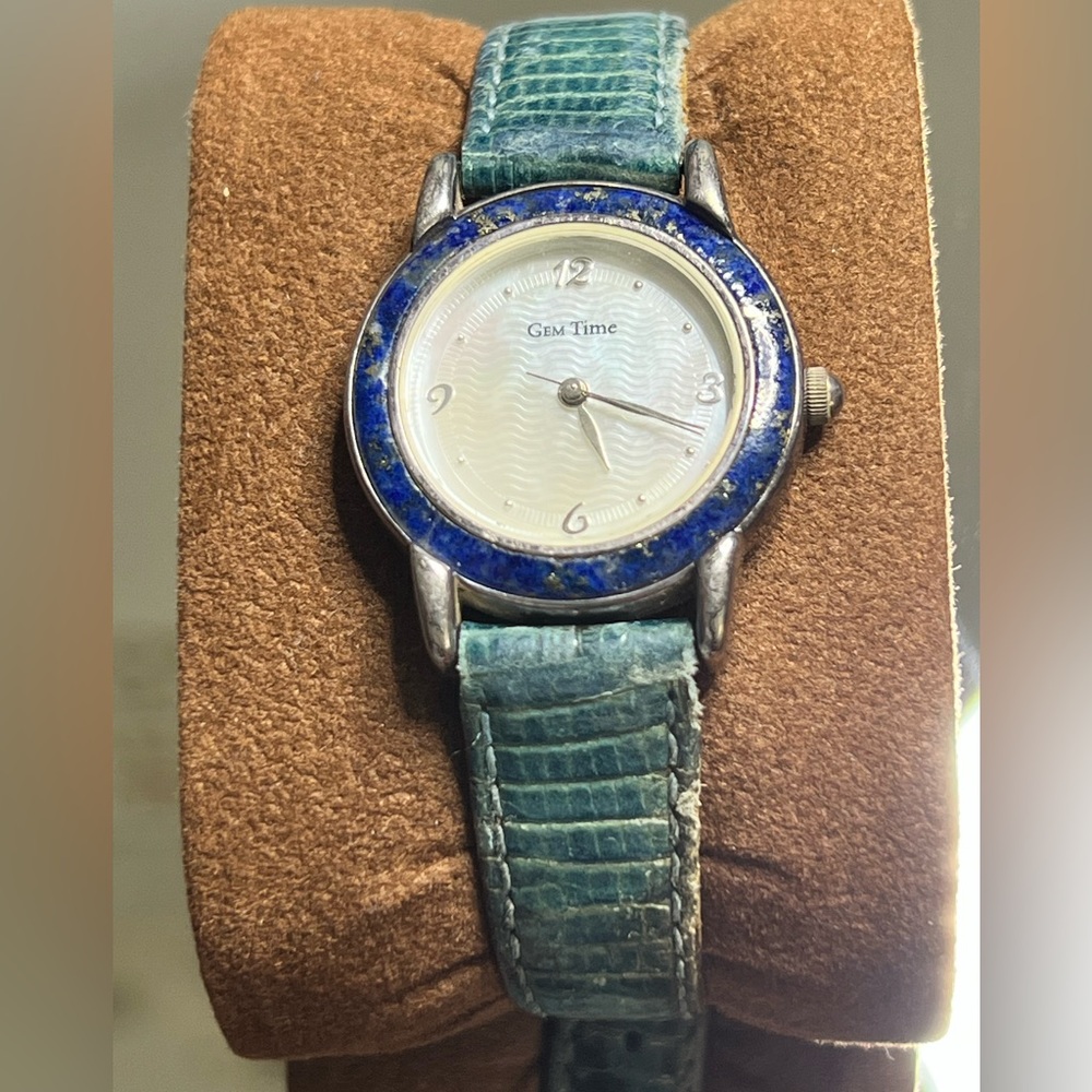 Gem Time Sterling Silver/lazilli Lapis Watch Worn Need Battery Sold As Is
